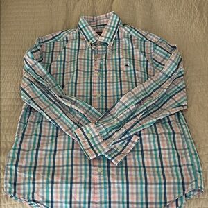 Vineyard Vines Blue and Pink Plaid Shirt
